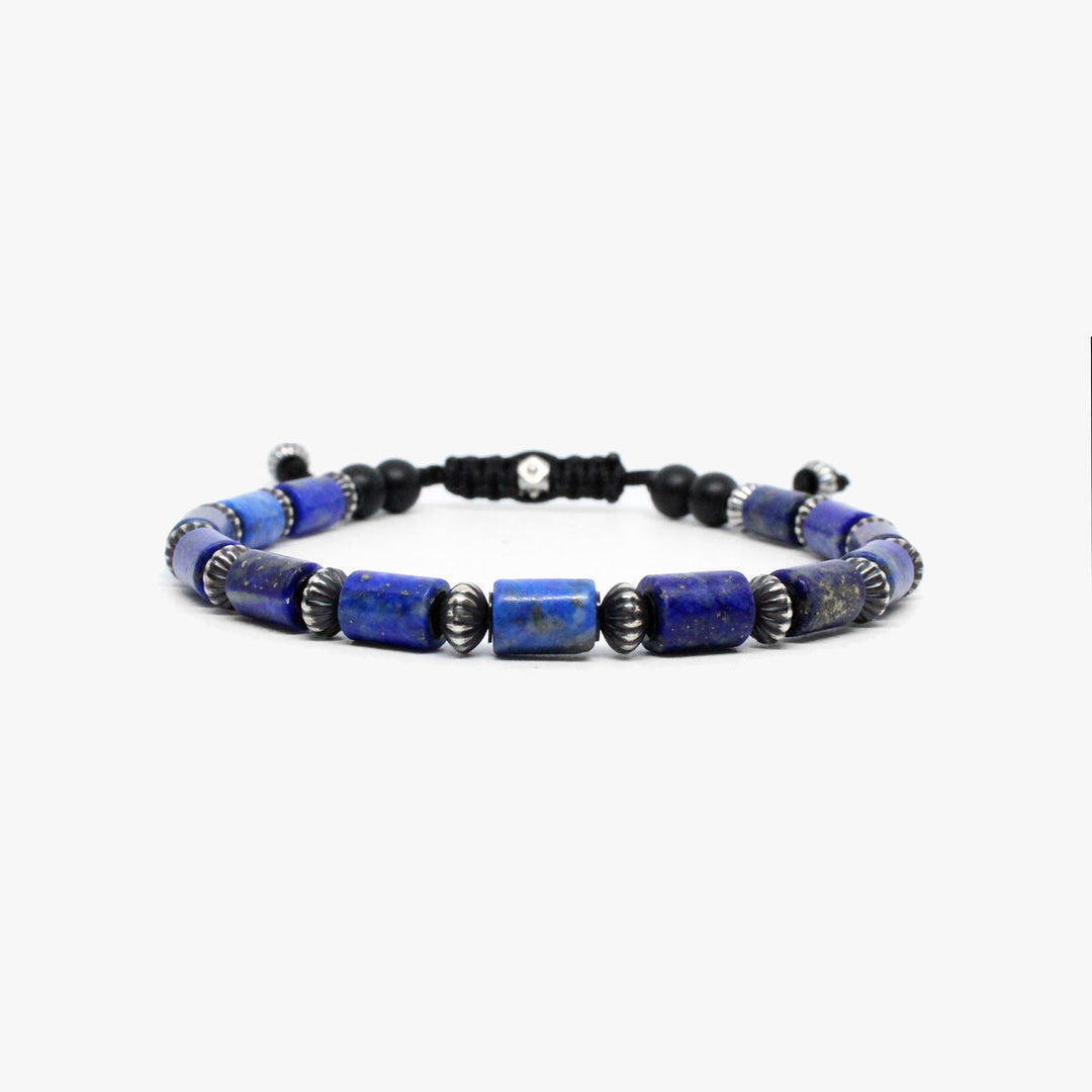 Blue Lapis Tube Beads, Sterling Silver Details Bracelet