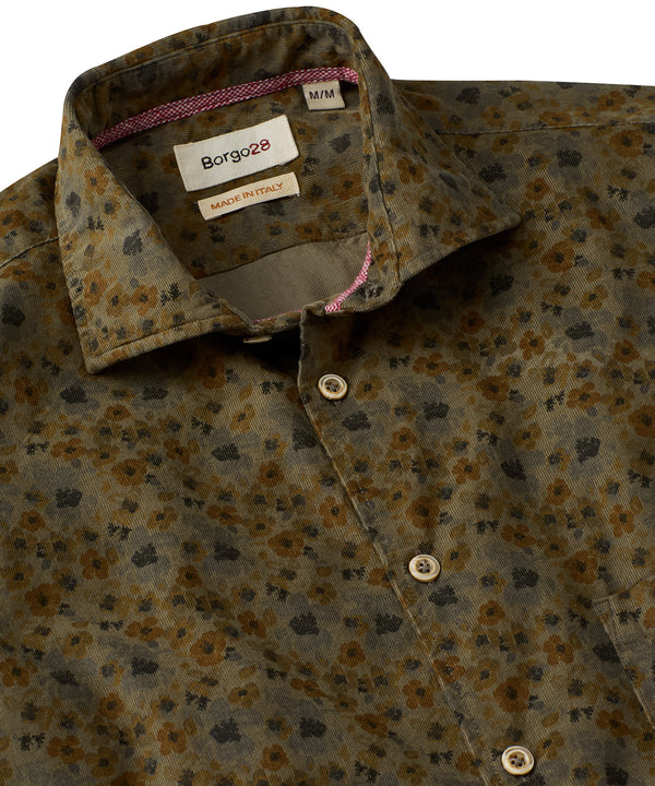 Floral Printed Corduroy Long-Sleeve Sport Shirt