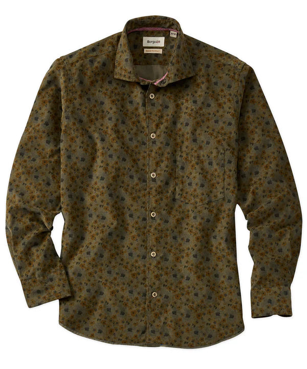 Floral Printed Corduroy Long-Sleeve Sport Shirt