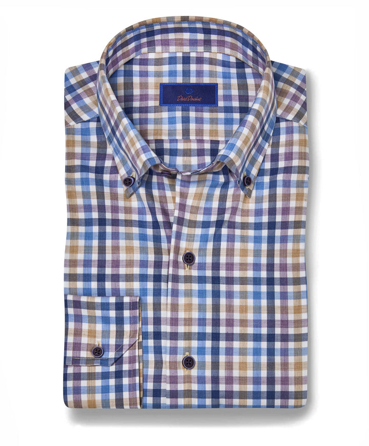 Lilac and Sand Twill Check Shirt