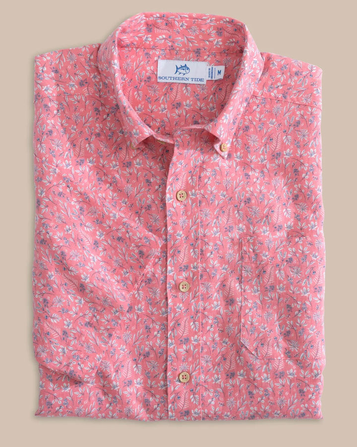 Linen Rayon Ditzy Floral Short Sleeve Sport Shirt