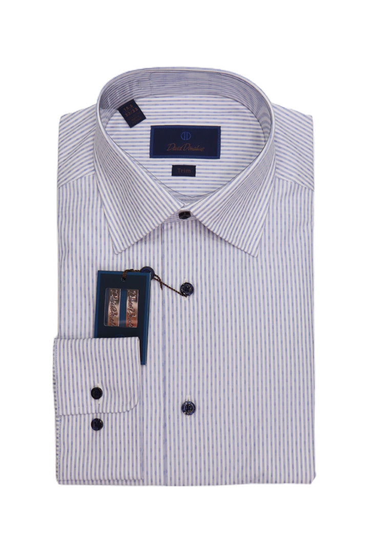 David Donahue Blue Stripe Print Dress Shirt